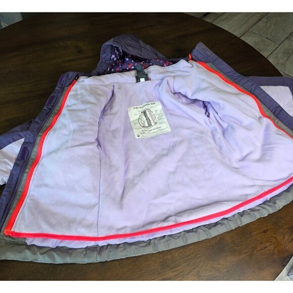 Girls Purple & Gray Hooded Winter Jacket With Polka Dot Lining Red Zippers & Fle - Picture 4 of 16